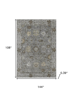 HomeRoots 10' X 14' Pewter & Taupe Oriental Washable Area Rug with UV Protection - Durable & Stylish Design! 716551