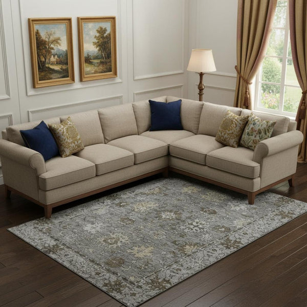 HomeRoots 10' X 14' Pewter & Taupe Oriental Washable Area Rug with UV Protection - Durable & Stylish Design! 716551