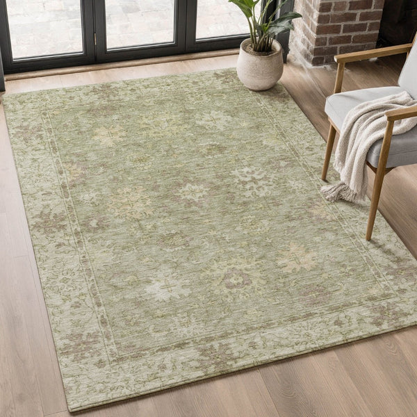 HomeRoots 5' X 8' Sage & Beige Oriental Area Rug - Washable, Stain Resistant, UV Protected for Busy Homes 716553