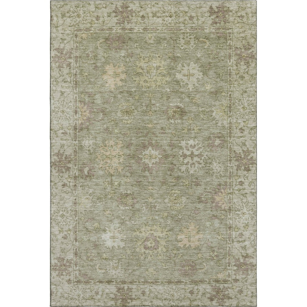 HomeRoots 5' X 8' Sage & Beige Oriental Area Rug - Washable, Stain Resistant, UV Protected for Busy Homes 716553