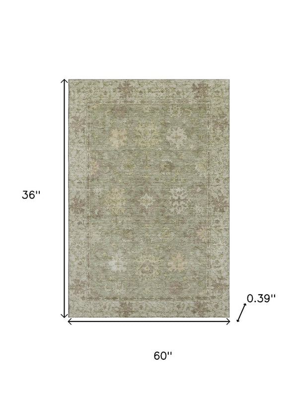 HomeRoots 5' X 8' Sage & Beige Oriental Area Rug - Washable, Stain Resistant, UV Protected for Busy Homes 716553