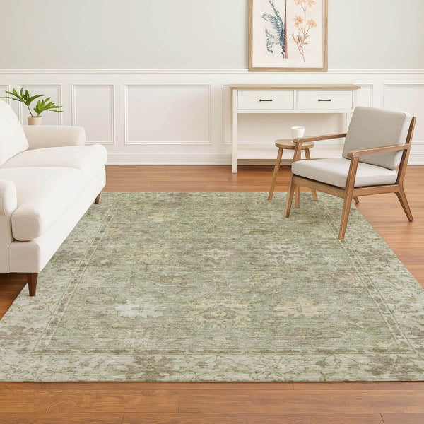 HomeRoots 5' X 8' Sage & Beige Oriental Area Rug - Washable, Stain Resistant, UV Protected for Busy Homes 716553