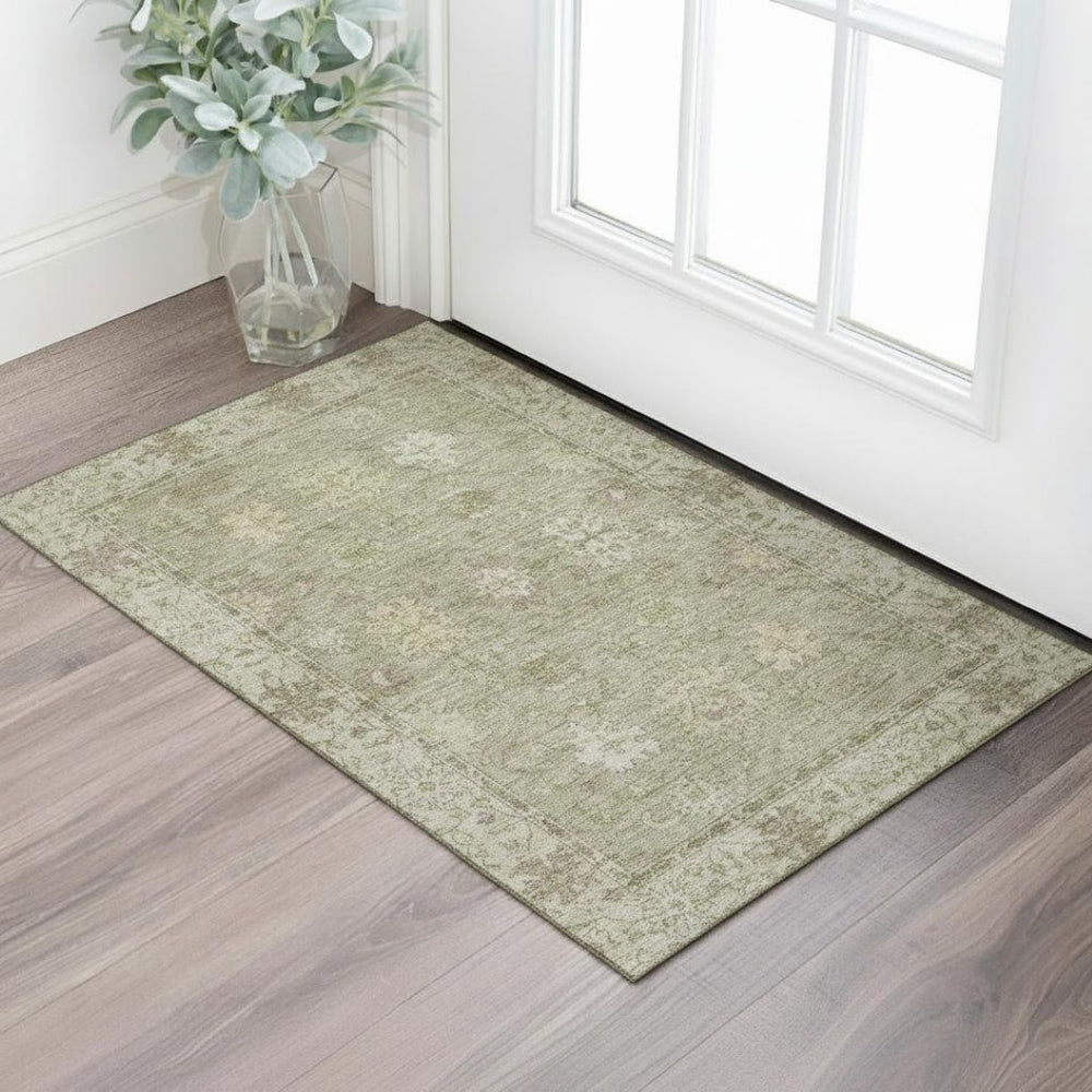 HomeRoots 5' X 8' Sage & Beige Oriental Area Rug - Washable, Stain Resistant, UV Protected for Busy Homes 716553