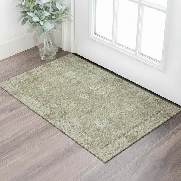 HomeRoots 5' X 8' Sage & Beige Oriental Area Rug - Washable, Stain Resistant, UV Protected for Busy Homes 716553