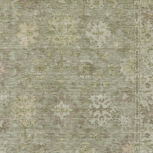 HomeRoots 8' Sage and Beige Oriental Round Rug - Washable, UV Protected, Stylish & Durable for Active Homes 716554