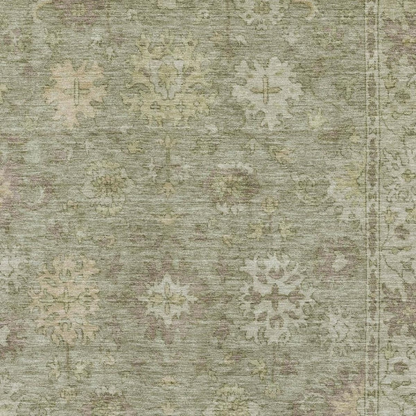 HomeRoots 8' Sage and Beige Oriental Round Rug - Washable, UV Protected, Stylish & Durable for Active Homes 716554