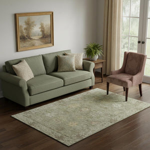 HomeRoots 8' Sage and Beige Oriental Round Rug - Washable, UV Protected, Stylish & Durable for Active Homes 716554