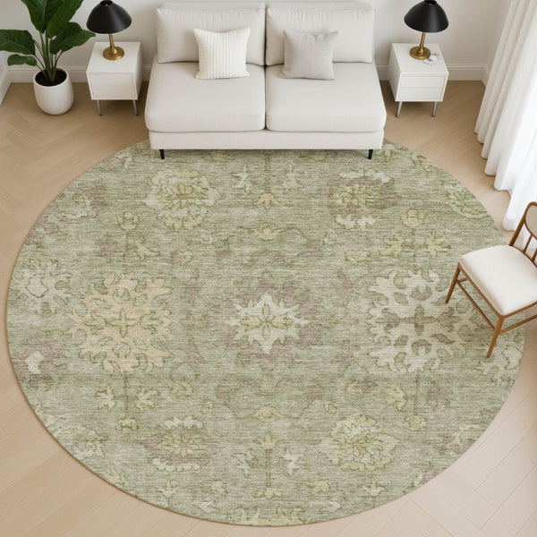 HomeRoots 8' X 10' Elegant Sage and Beige Oriental Washable Area Rug with UV Protection for Family Homes 716555