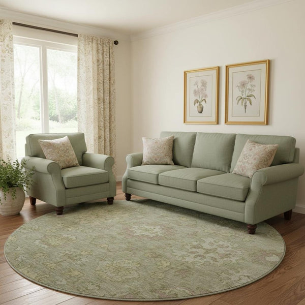 HomeRoots 8' X 10' Elegant Sage and Beige Oriental Washable Area Rug with UV Protection for Family Homes 716555