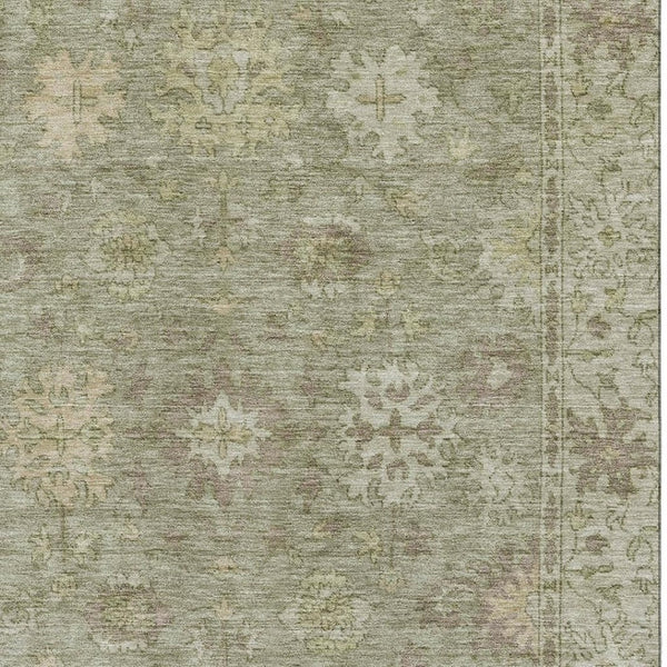 HomeRoots 9' X 12' Sage and Beige Oriental Area Rug - Washable, UV Protected, Stain Resistant for Busy Homes 716556