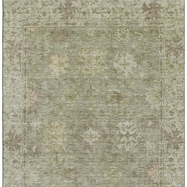HomeRoots 9' X 12' Sage and Beige Oriental Area Rug - Washable, UV Protected, Stain Resistant for Busy Homes 716556