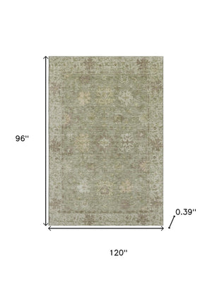 HomeRoots 9' X 12' Sage and Beige Oriental Area Rug - Washable, UV Protected, Stain Resistant for Busy Homes 716556