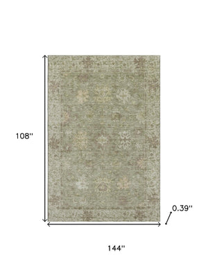HomeRoots 10' X 14' Sage and Beige Oriental Area Rug - Washable, UV Protected, Stain Resistant for Homes 716557