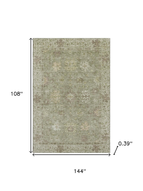 HomeRoots 10' X 14' Sage and Beige Oriental Area Rug - Washable, UV Protected, Stain Resistant for Homes 716557