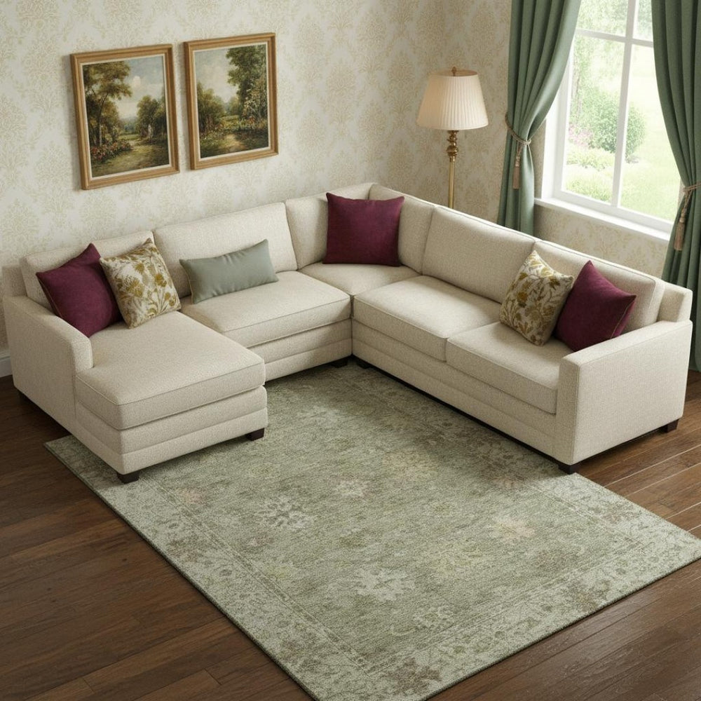 HomeRoots 10' X 14' Sage and Beige Oriental Area Rug - Washable, UV Protected, Stain Resistant for Homes 716557