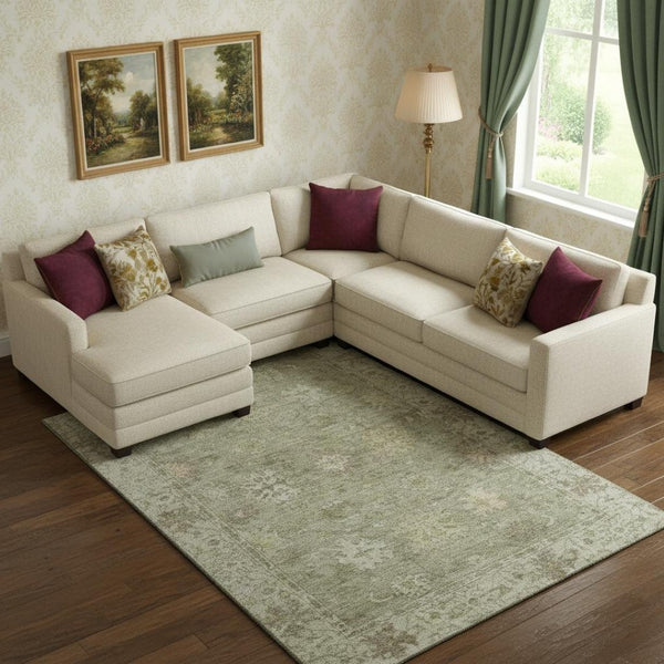 HomeRoots 10' X 14' Sage and Beige Oriental Area Rug - Washable, UV Protected, Stain Resistant for Homes 716557