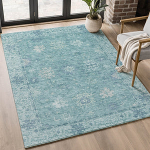 HomeRoots 5' X 8' Teal and Blue Oriental Area Rug - Durable, Washable, UV-Protected for High-Traffic Spaces 716559