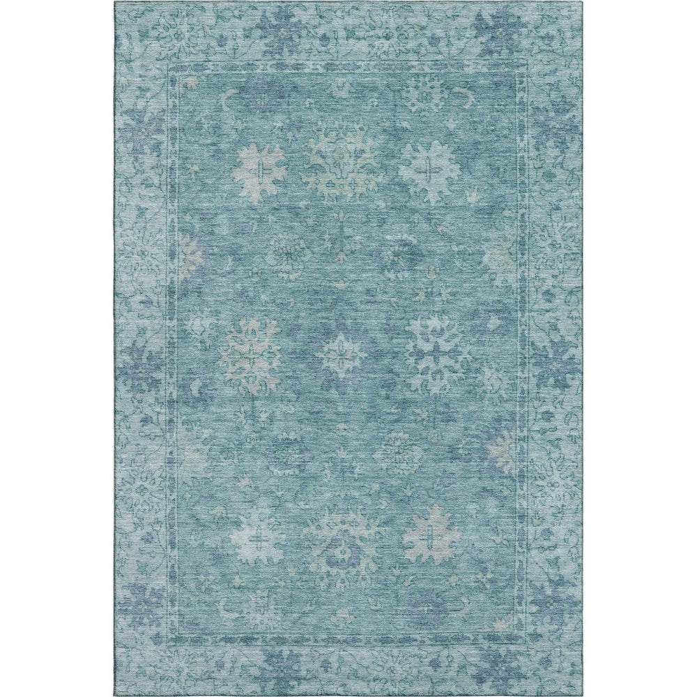 HomeRoots 5' X 8' Teal and Blue Oriental Area Rug - Durable, Washable, UV-Protected for High-Traffic Spaces 716559