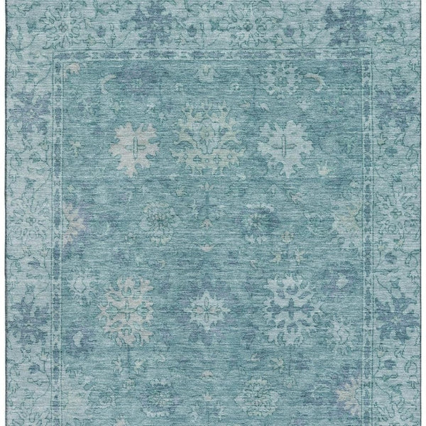 HomeRoots 5' X 8' Teal and Blue Oriental Area Rug - Durable, Washable, UV-Protected for High-Traffic Spaces 716559
