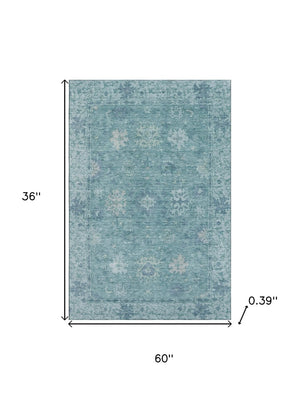 HomeRoots 5' X 8' Teal and Blue Oriental Area Rug - Durable, Washable, UV-Protected for High-Traffic Spaces 716559