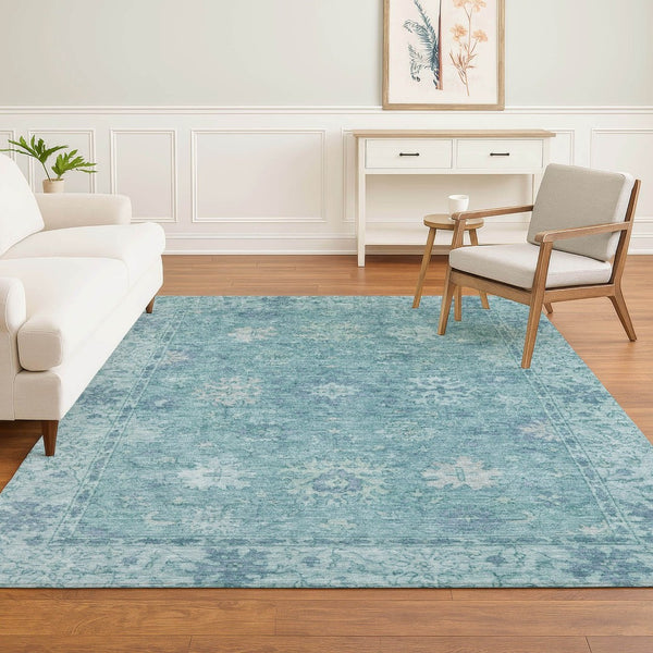 HomeRoots 5' X 8' Teal and Blue Oriental Area Rug - Durable, Washable, UV-Protected for High-Traffic Spaces 716559