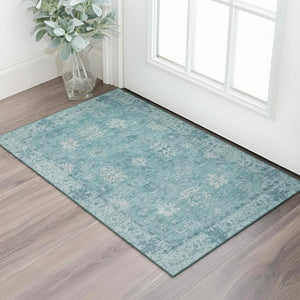 HomeRoots 5' X 8' Teal and Blue Oriental Area Rug - Durable, Washable, UV-Protected for High-Traffic Spaces 716559