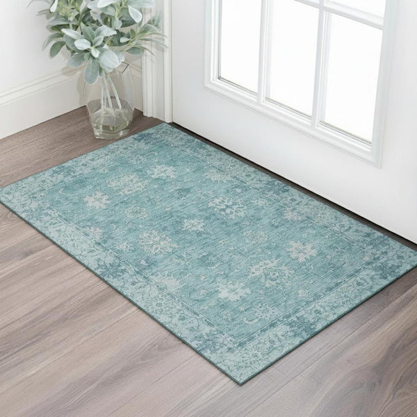 HomeRoots 5' X 8' Teal and Blue Oriental Area Rug - Durable, Washable, UV-Protected for High-Traffic Spaces 716559