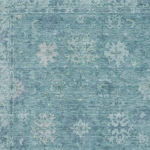 HomeRoots 8' Teal and Blue Oriental Washable Round Rug - UV Resistant, Stain-Proof, Perfect for Family Spaces 716560