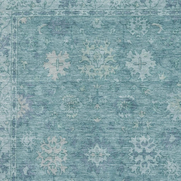 HomeRoots 8' Teal and Blue Oriental Washable Round Rug - UV Resistant, Stain-Proof, Perfect for Family Spaces 716560