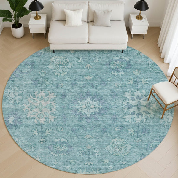 HomeRoots 8' X 10' Teal And Blue Oriental Washable Area Rug - Stylish, Durable, UV-Protected for High Traffic Spaces 716561