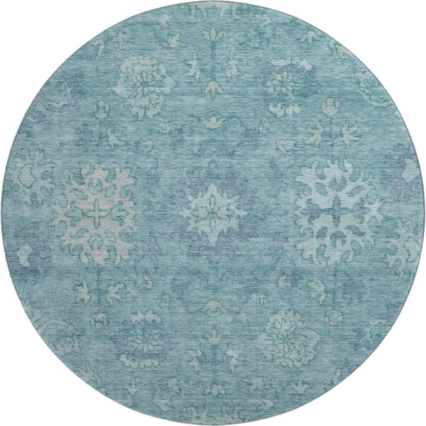 HomeRoots 8' X 10' Teal And Blue Oriental Washable Area Rug - Stylish, Durable, UV-Protected for High Traffic Spaces 716561