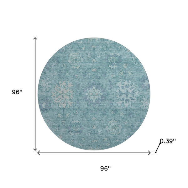 HomeRoots 8' X 10' Teal And Blue Oriental Washable Area Rug - Stylish, Durable, UV-Protected for High Traffic Spaces 716561