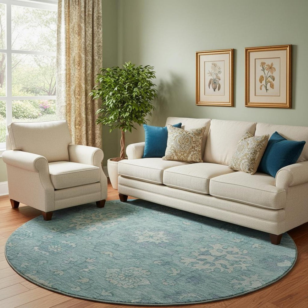 HomeRoots 8' X 10' Teal And Blue Oriental Washable Area Rug - Stylish, Durable, UV-Protected for High Traffic Spaces 716561