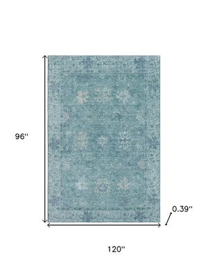 HomeRoots 9' X 12' Teal and Blue Oriental Area Rug - Washable, UV-Protected, Stain-Resistant, and Stylish! 716562