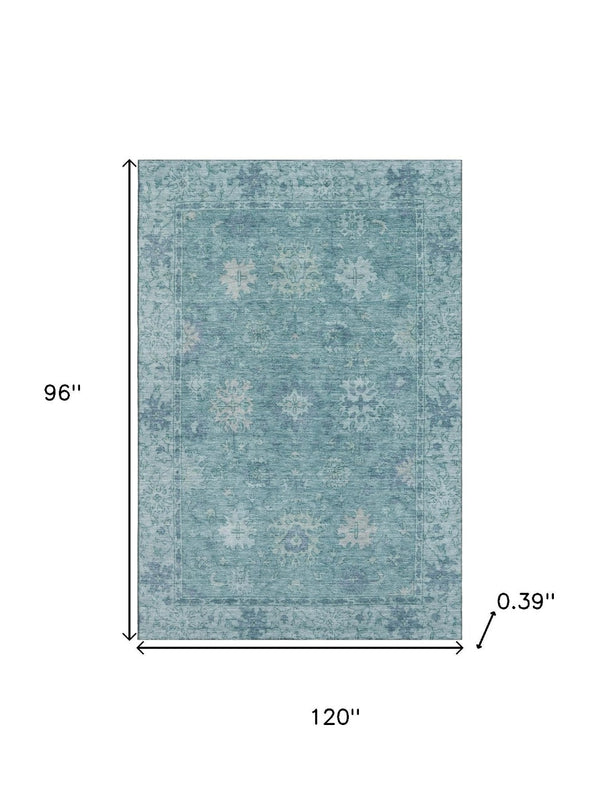 HomeRoots 9' X 12' Teal and Blue Oriental Area Rug - Washable, UV-Protected, Stain-Resistant, and Stylish! 716562
