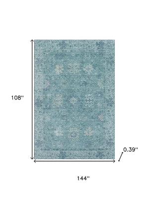 HomeRoots 10' X 14' Teal and Blue Oriental Area Rug - Washable, Stain Resistant, UV Protected for Durability 716563