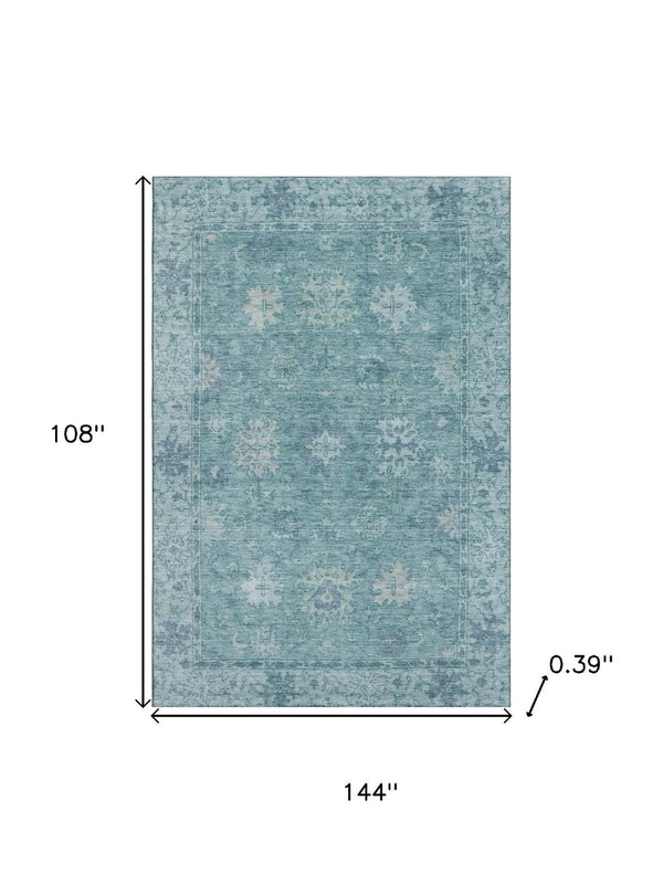 HomeRoots 10' X 14' Teal and Blue Oriental Area Rug - Washable, Stain Resistant, UV Protected for Durability 716563
