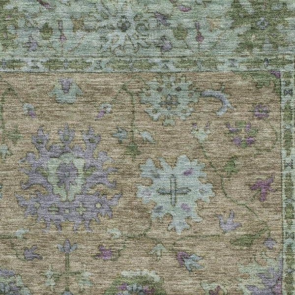 HomeRoots 5' X 8' Brown and Lavender Oriental Washable Area Rug - UV Protection, Stain Resistant, Durable Charm 716565