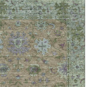 HomeRoots 5' X 8' Brown and Lavender Oriental Washable Area Rug - UV Protection, Stain Resistant, Durable Charm 716565