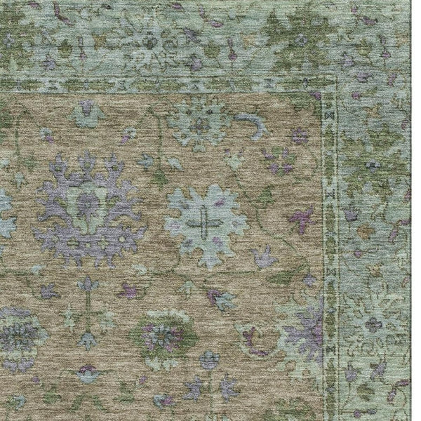 HomeRoots 5' X 8' Brown and Lavender Oriental Washable Area Rug - UV Protection, Stain Resistant, Durable Charm 716565