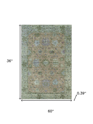HomeRoots 5' X 8' Brown and Lavender Oriental Washable Area Rug - UV Protection, Stain Resistant, Durable Charm 716565