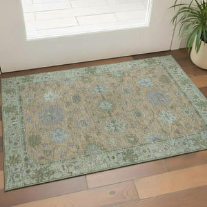 HomeRoots 5' X 8' Brown and Lavender Oriental Washable Area Rug - UV Protection, Stain Resistant, Durable Charm 716565