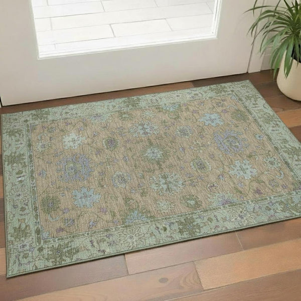 HomeRoots 5' X 8' Brown and Lavender Oriental Washable Area Rug - UV Protection, Stain Resistant, Durable Charm 716565