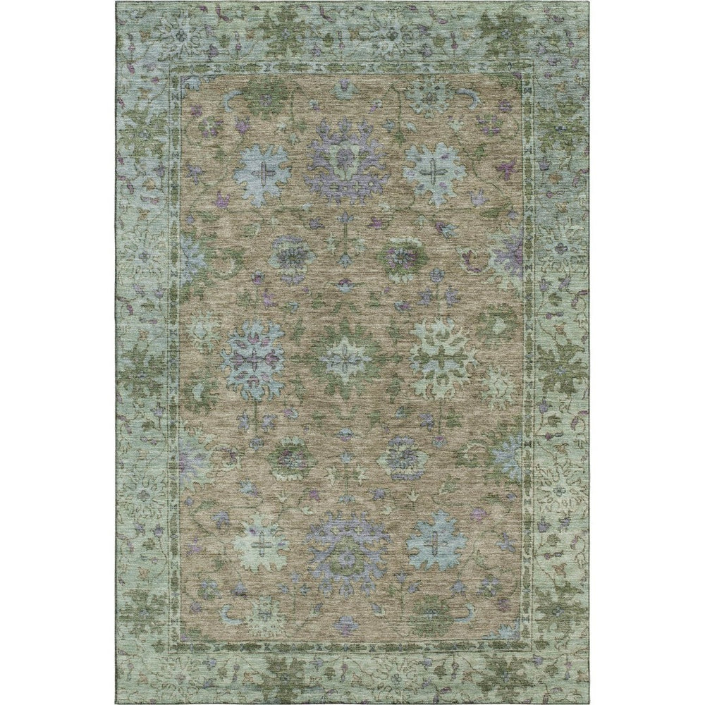 HomeRoots 8' Brown and Lavender Oriental Round Rug - Machine Washable, UV Protected, Stain-Resistant Elegance 716566