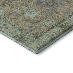 HomeRoots 8' Brown and Lavender Oriental Round Rug - Machine Washable, UV Protected, Stain-Resistant Elegance 716566