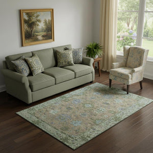 HomeRoots 8' Brown and Lavender Oriental Round Rug - Machine Washable, UV Protected, Stain-Resistant Elegance 716566