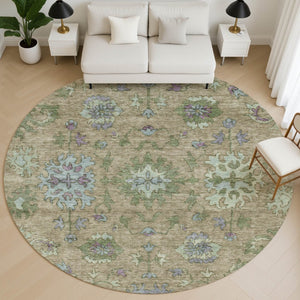 HomeRoots 8' X 10' Elegant Brown and Lavender Washable Oriental Area Rug with UV Protection for Homes 716567