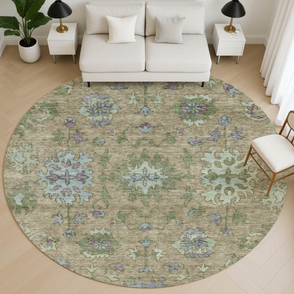 HomeRoots 8' X 10' Elegant Brown and Lavender Washable Oriental Area Rug with UV Protection for Homes 716567