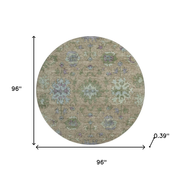 HomeRoots 8' X 10' Elegant Brown and Lavender Washable Oriental Area Rug with UV Protection for Homes 716567