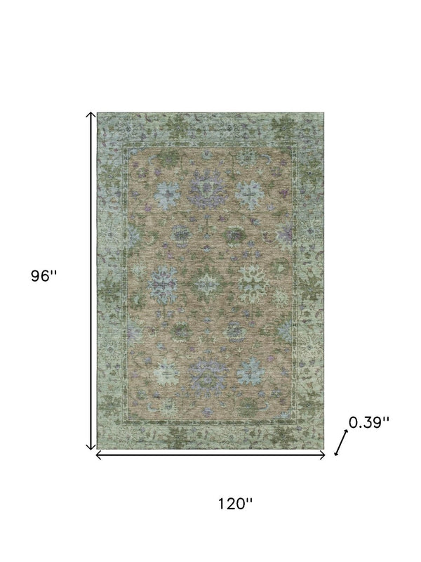 HomeRoots 9' X 12' Brown & Lavender Washable Oriental Area Rug - UV Protected, Stain Resistant, Durable Design 716568